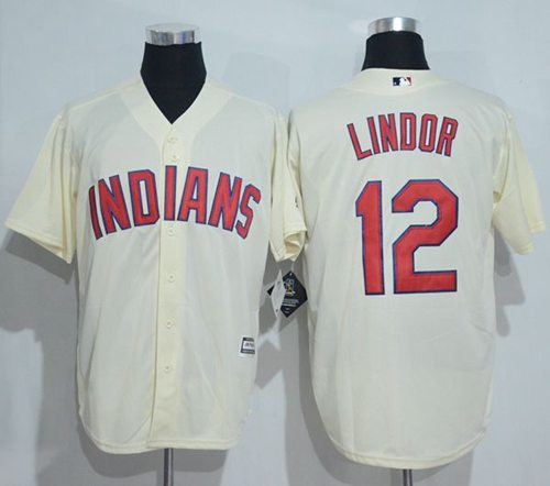 Indians #12 Francisco Lindor Cream New Cool Base Stitched MLB Jersey